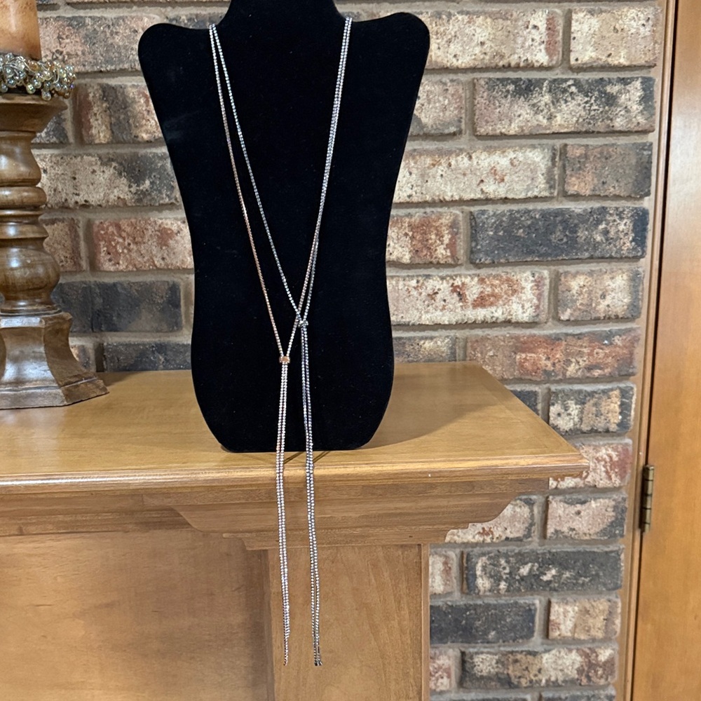 Dainty Rhinestone Silvertone and Bronzetone lariat necklaces